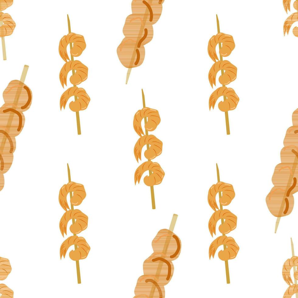 Seamless pattern of Asian food, Kebabs skewers. vector