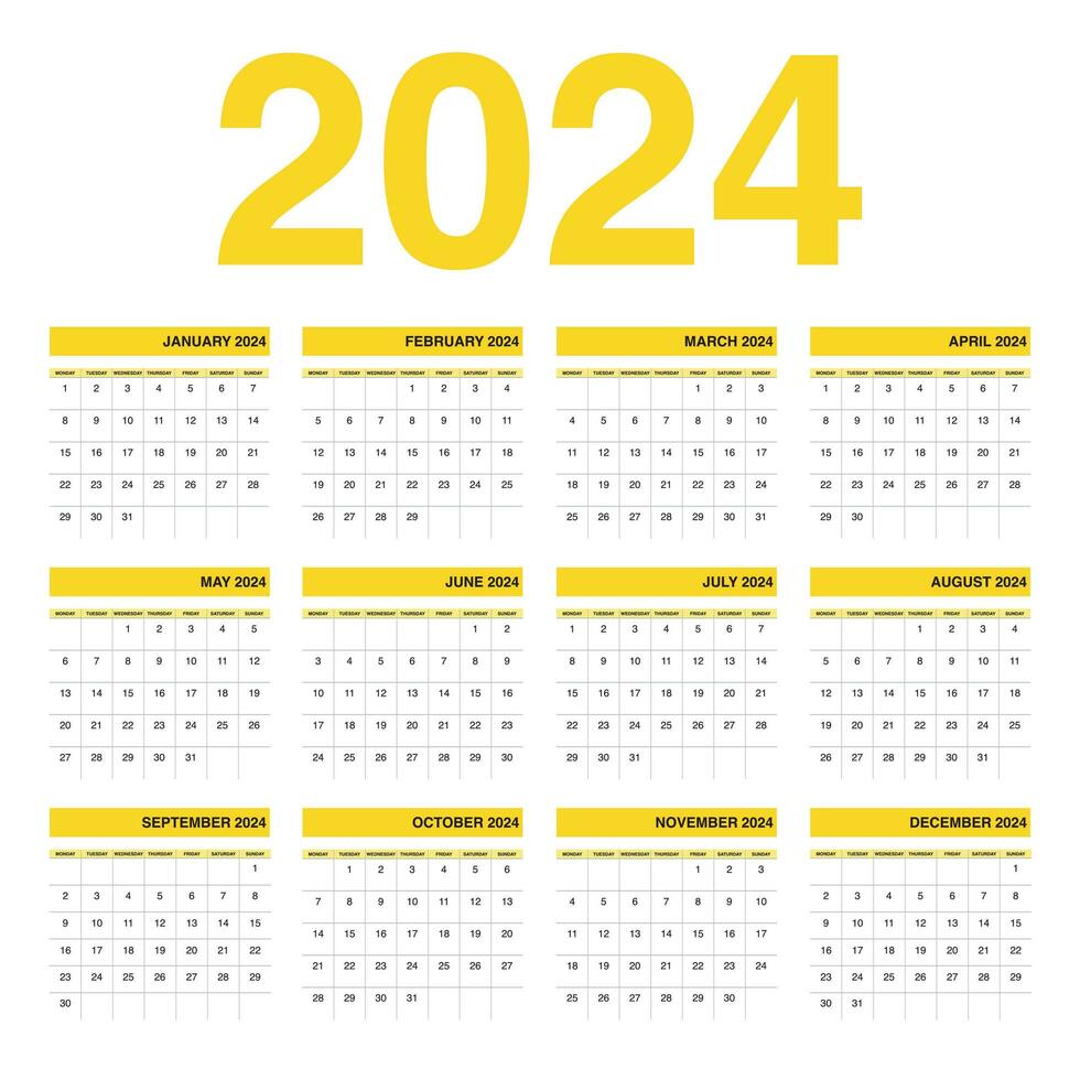 calendario 2024 anual sencillo diseño imprimible vector