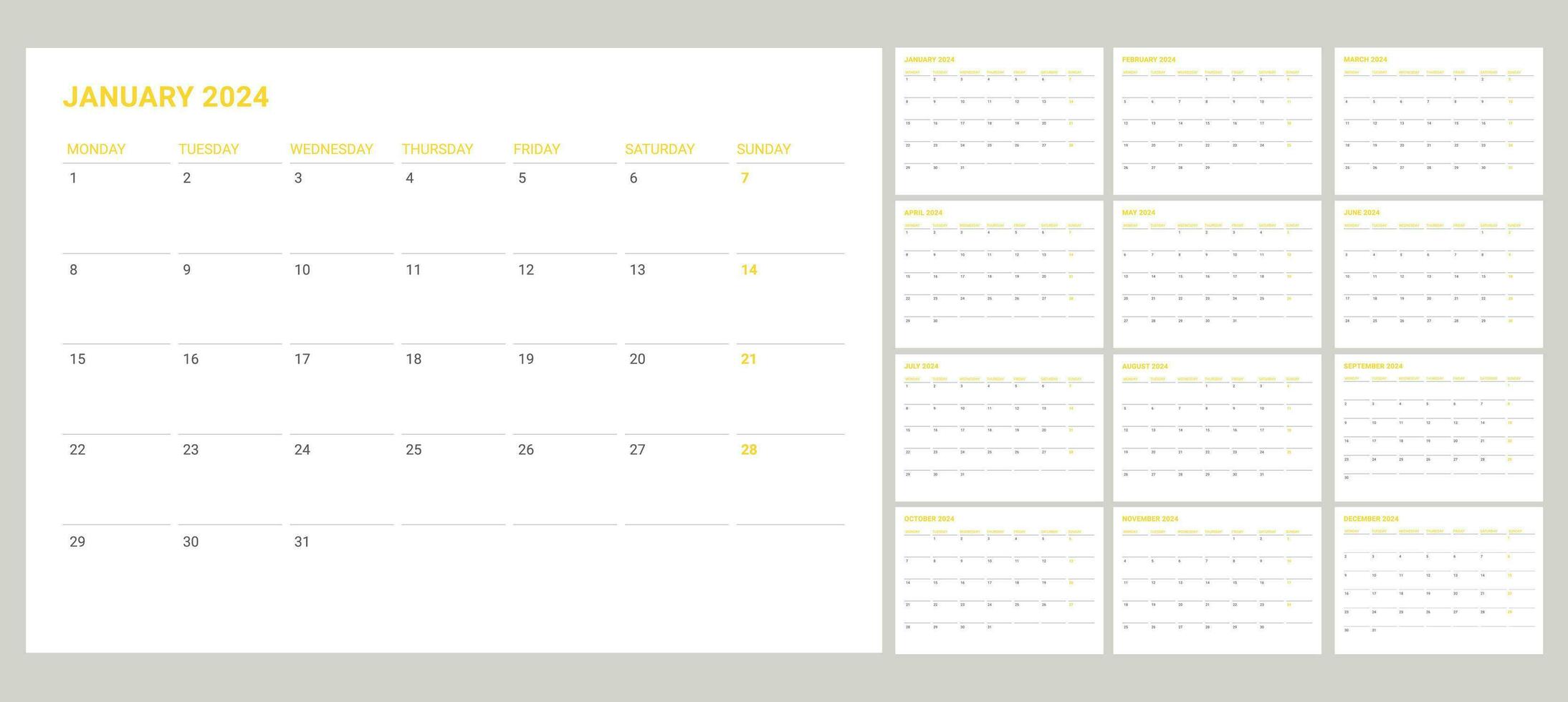 set calendar 2024 with simple and modern design vector