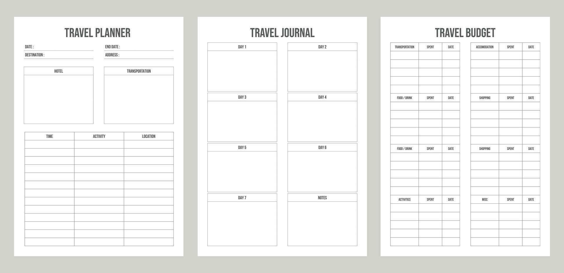 set travel planner vector