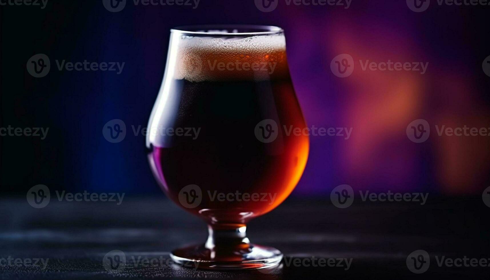 Frothy beer glass on dark wooden table generated by AI photo