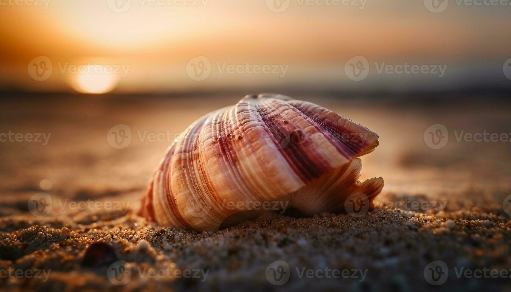 amarillo caracol gatea en arenoso línea costera a puesta de sol generado por ai foto