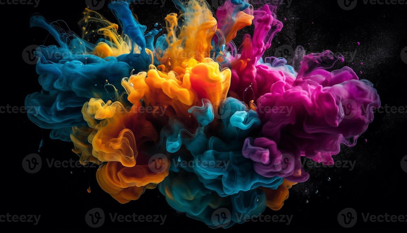 Multi colored ink exploding in abstract underwater motion generated by AI photo