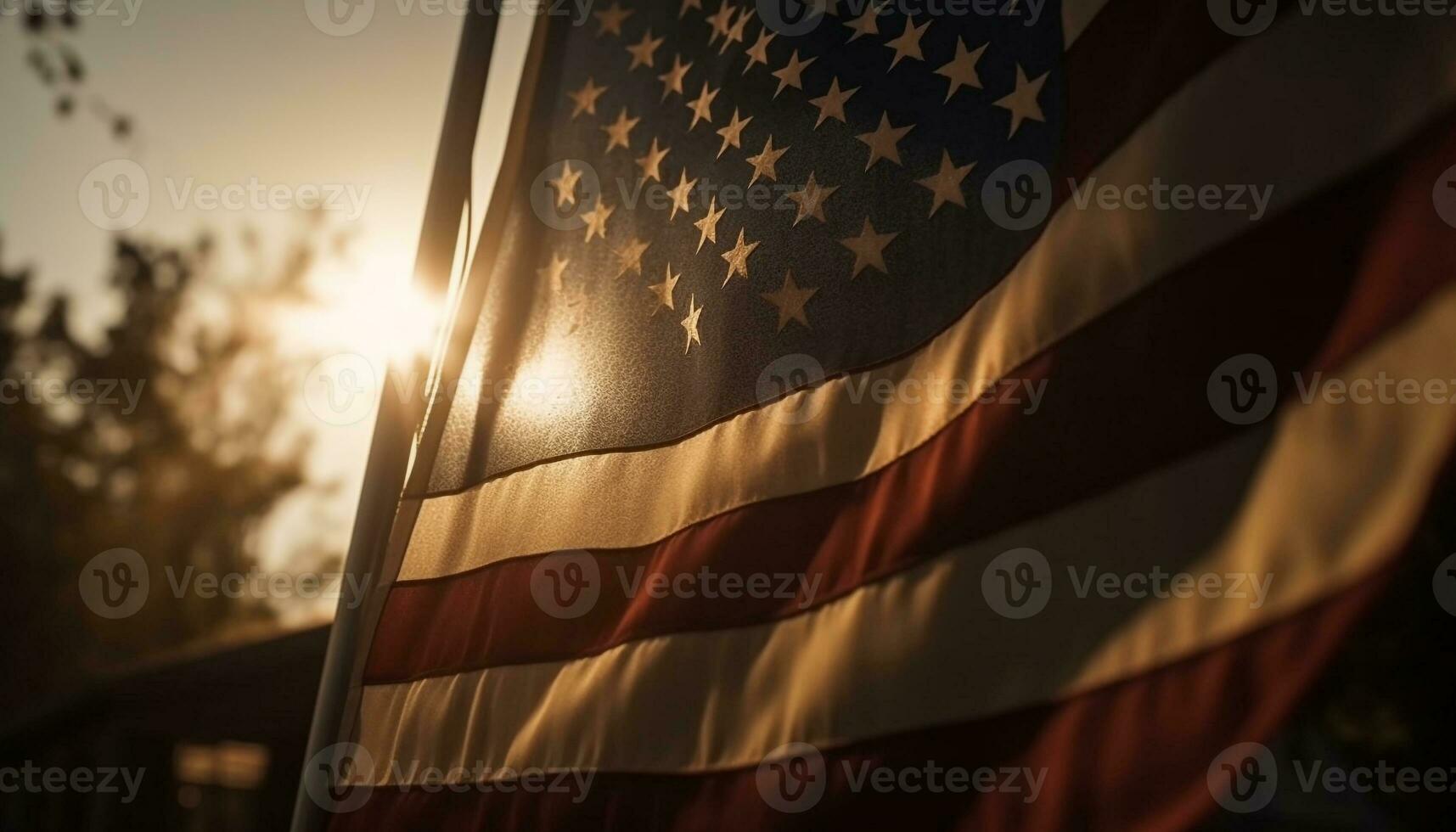 Sunlit flag waves in patriotic celebration outdoors generated by AI photo