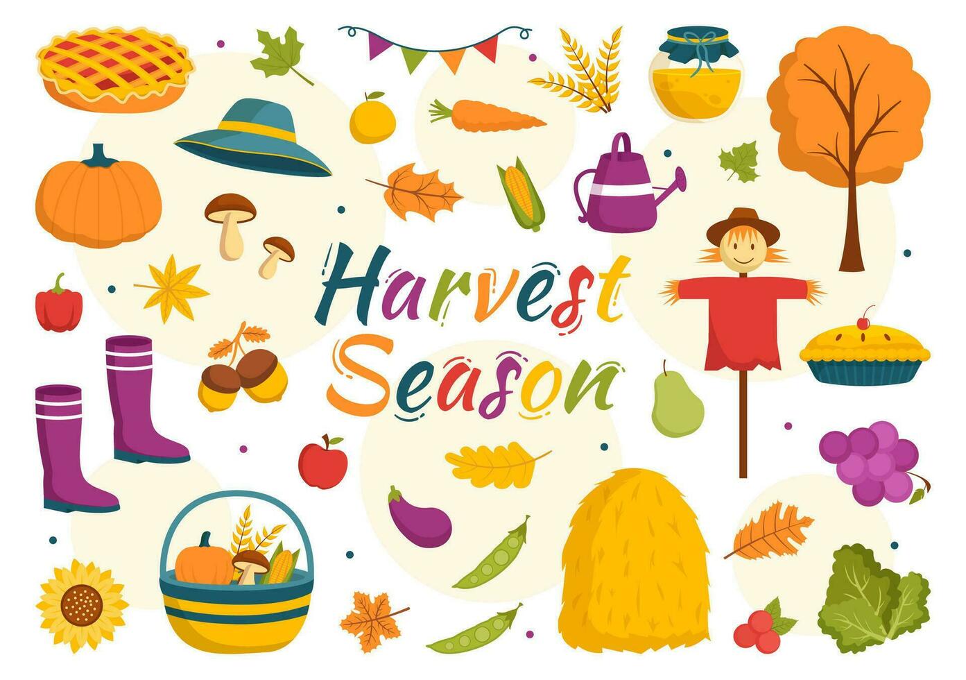 Harvest Season Vector Illustration with Autumn of Pumpkins and Seasonal Agricultural on a Farm in Flat Cartoon Hand Drawn Background Templates