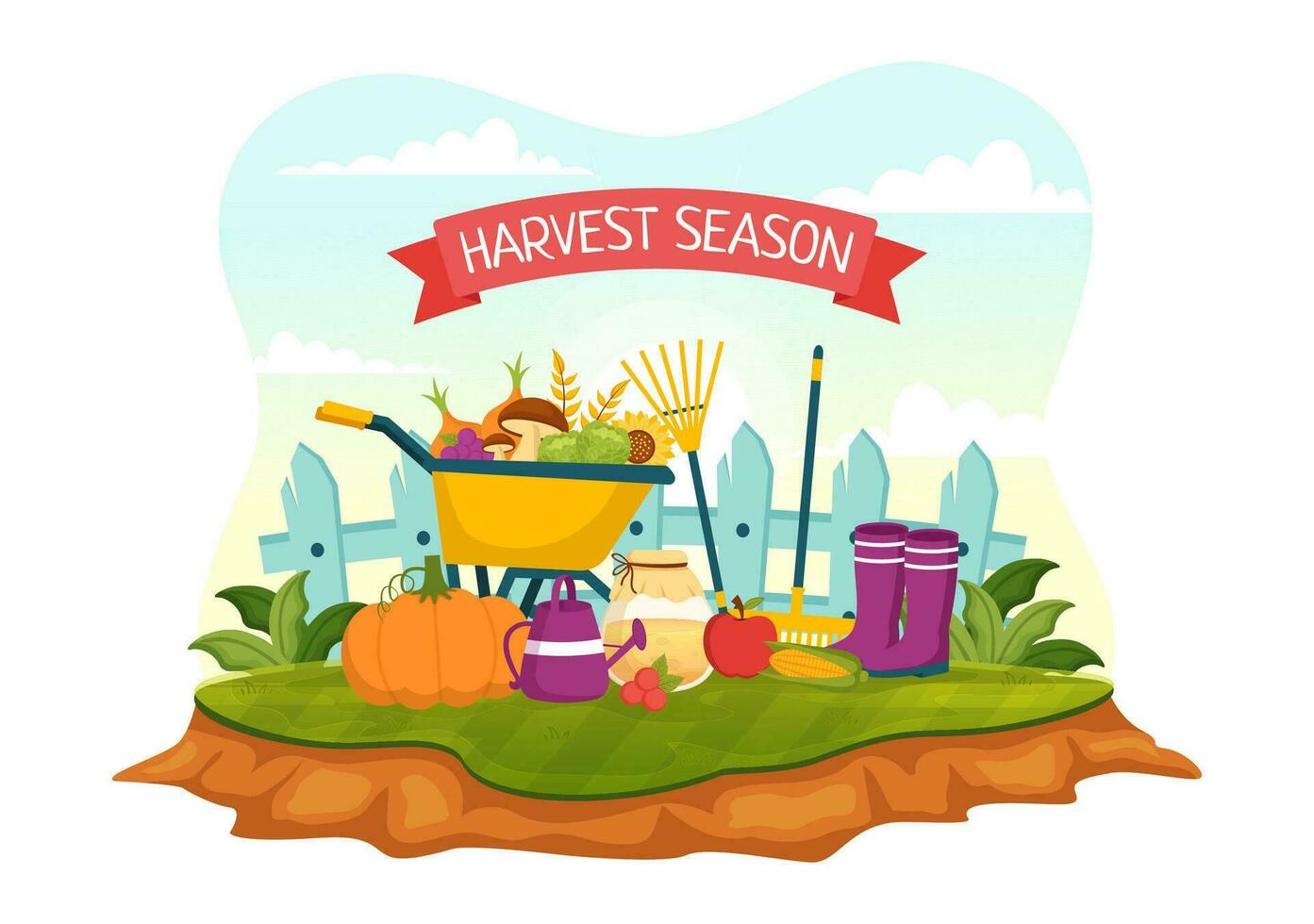 Harvest Season Vector Illustration with Autumn of Pumpkins and Seasonal Agricultural on a Farm in Flat Cartoon Hand Drawn Background Templates