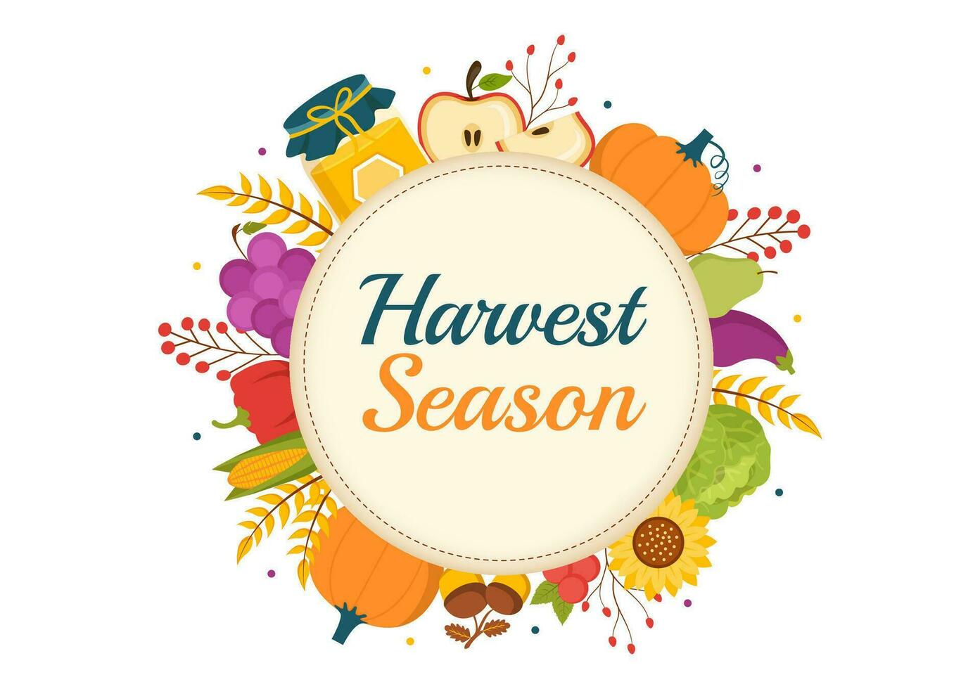 Harvest Season Vector Illustration with Autumn of Pumpkins and Seasonal Agricultural on a Farm in Flat Cartoon Hand Drawn Background Templates