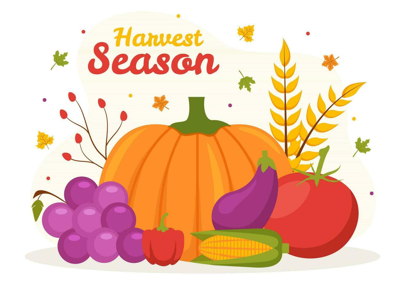 Harvest Season Vector Illustration with Autumn of Pumpkins and Seasonal Agricultural on a Farm in Flat Cartoon Hand Drawn Background Templates
