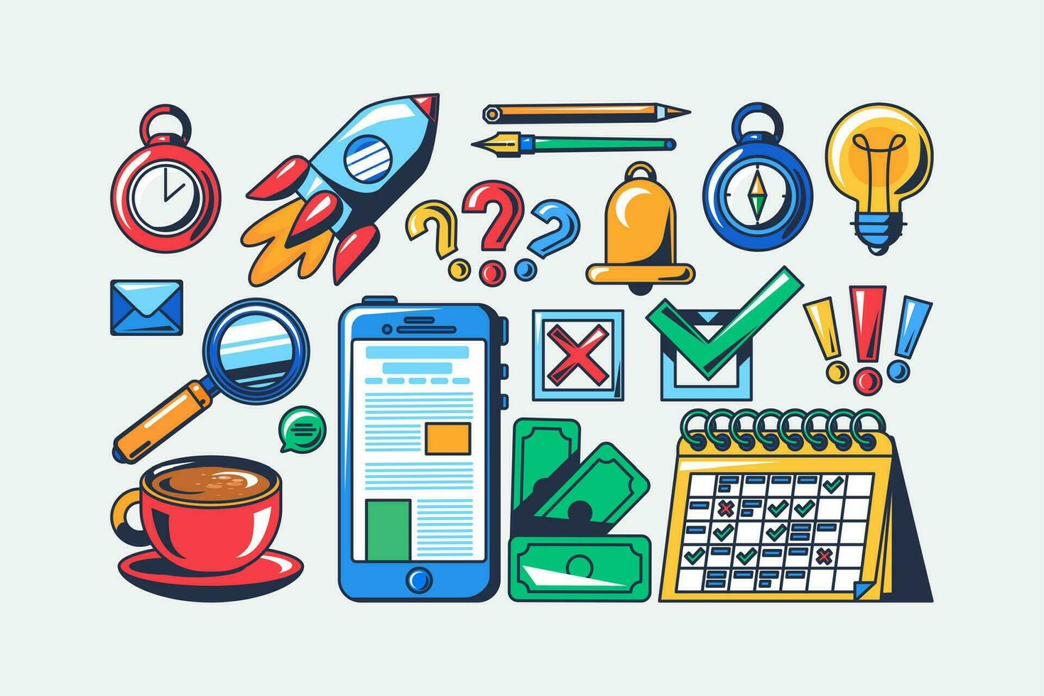 Business Management Outline Stroke Icons Set vector