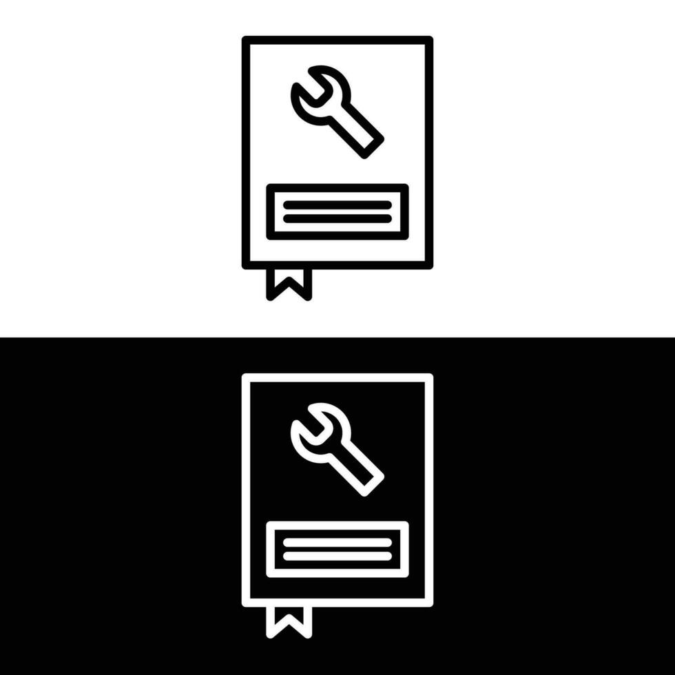 Car manual book icon. Car manual book in outline style on white and black background vector