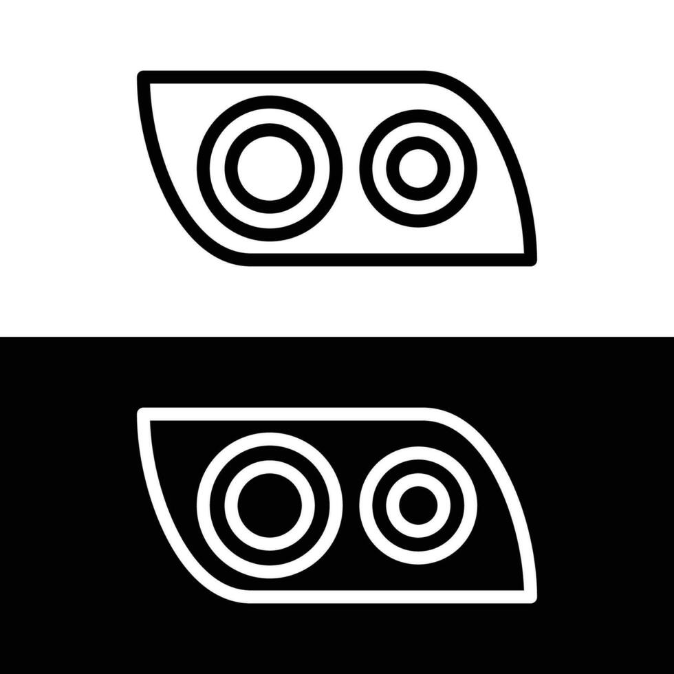 Car headlight icon in outline style isolated on white and black background vector