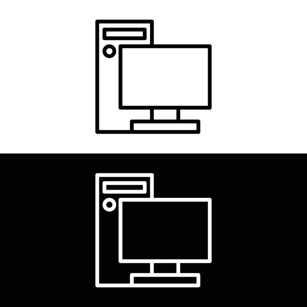 Computer outline icons. PC monitor, system unit case, laptop. Pixel Perfect. Line vector illustration. Eps10