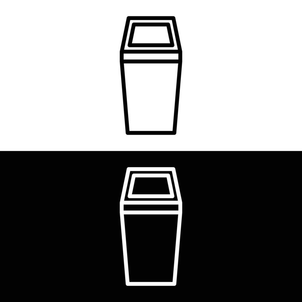 Push dustbin line icon isolated on white and black background vector