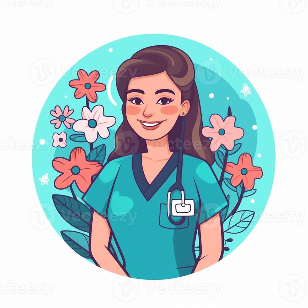 flowers background with female doctor smiling photo