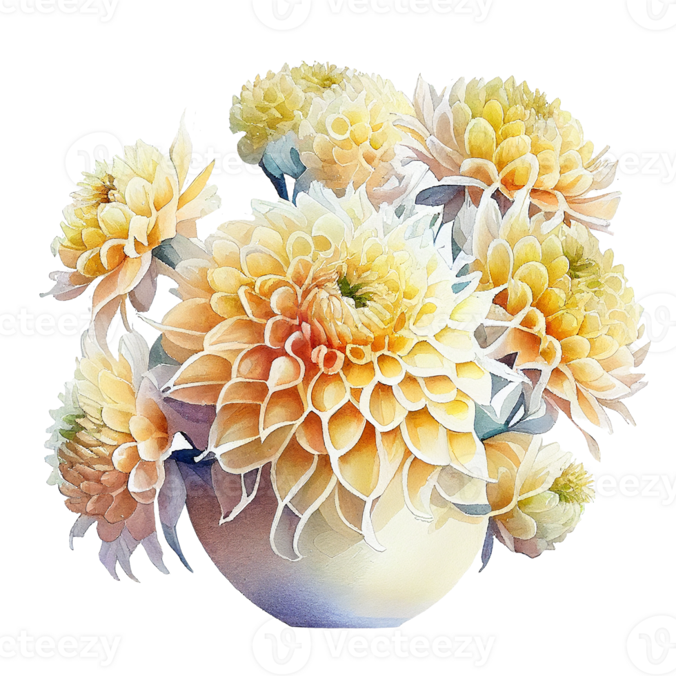 Yellow Watercolor Flower Pompon Dahlias. png