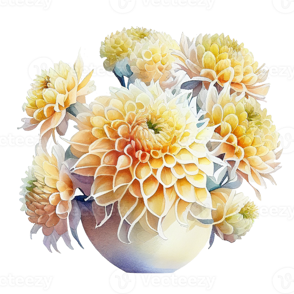 geel waterverf bloem pompon dahlia's. ai gegenereerd png