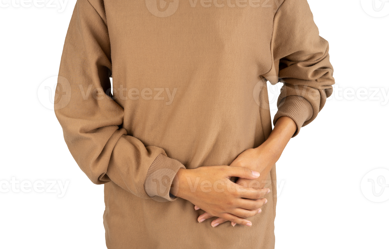 woman holding side belly with two hands png