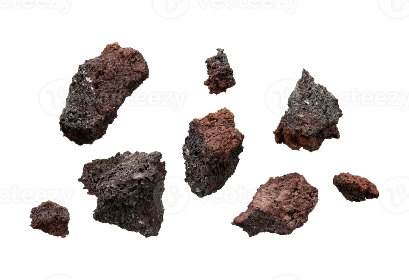 Set of rough stone particle element isolated png