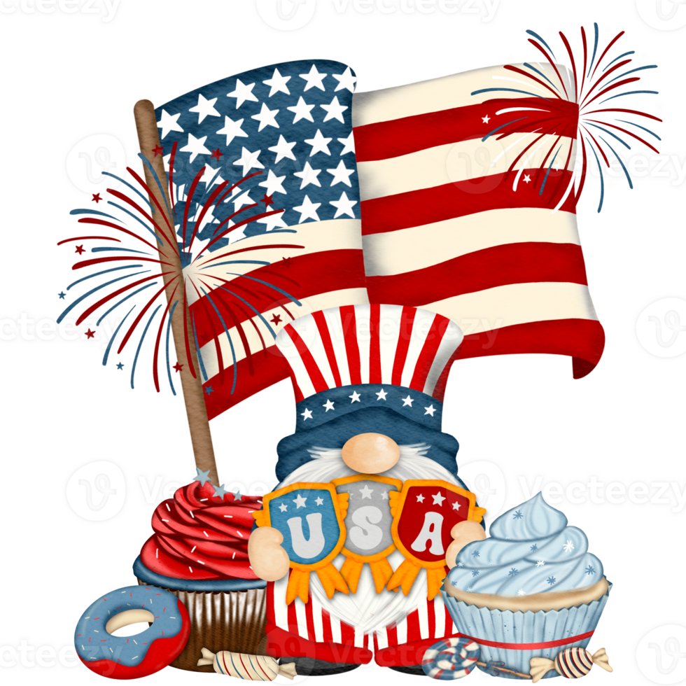 Cute Gnomes independence day Digital painting watercolor png