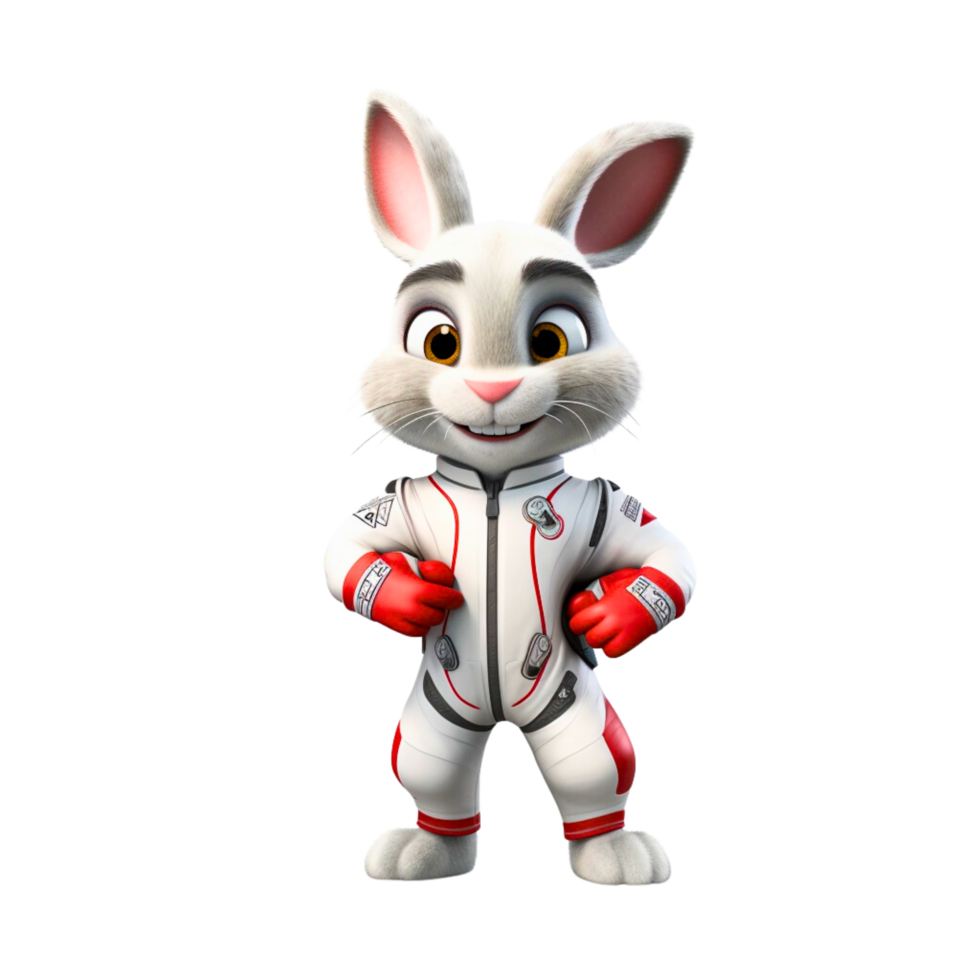 ai généré une lapin portant une courses costume 3d dessin animé personnage png