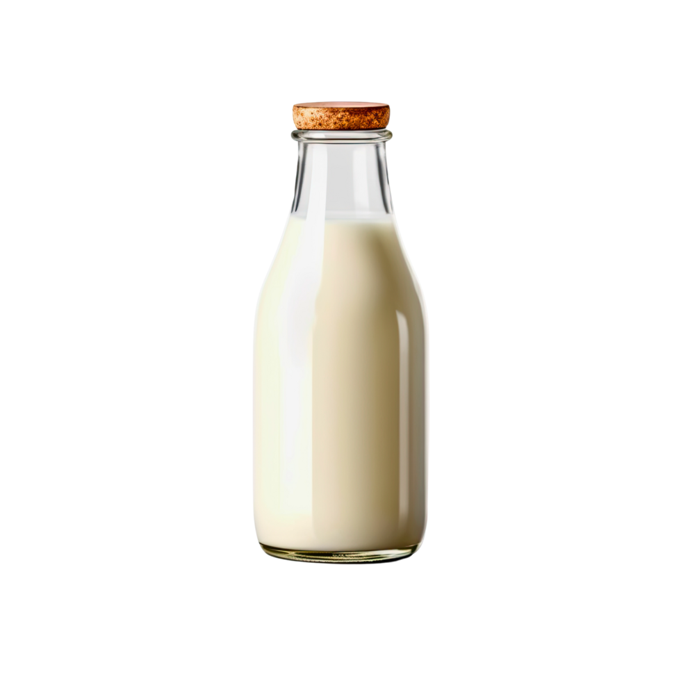 Single bottle of fresh milk isolated, clipping-path included, vertical position, closeup. png