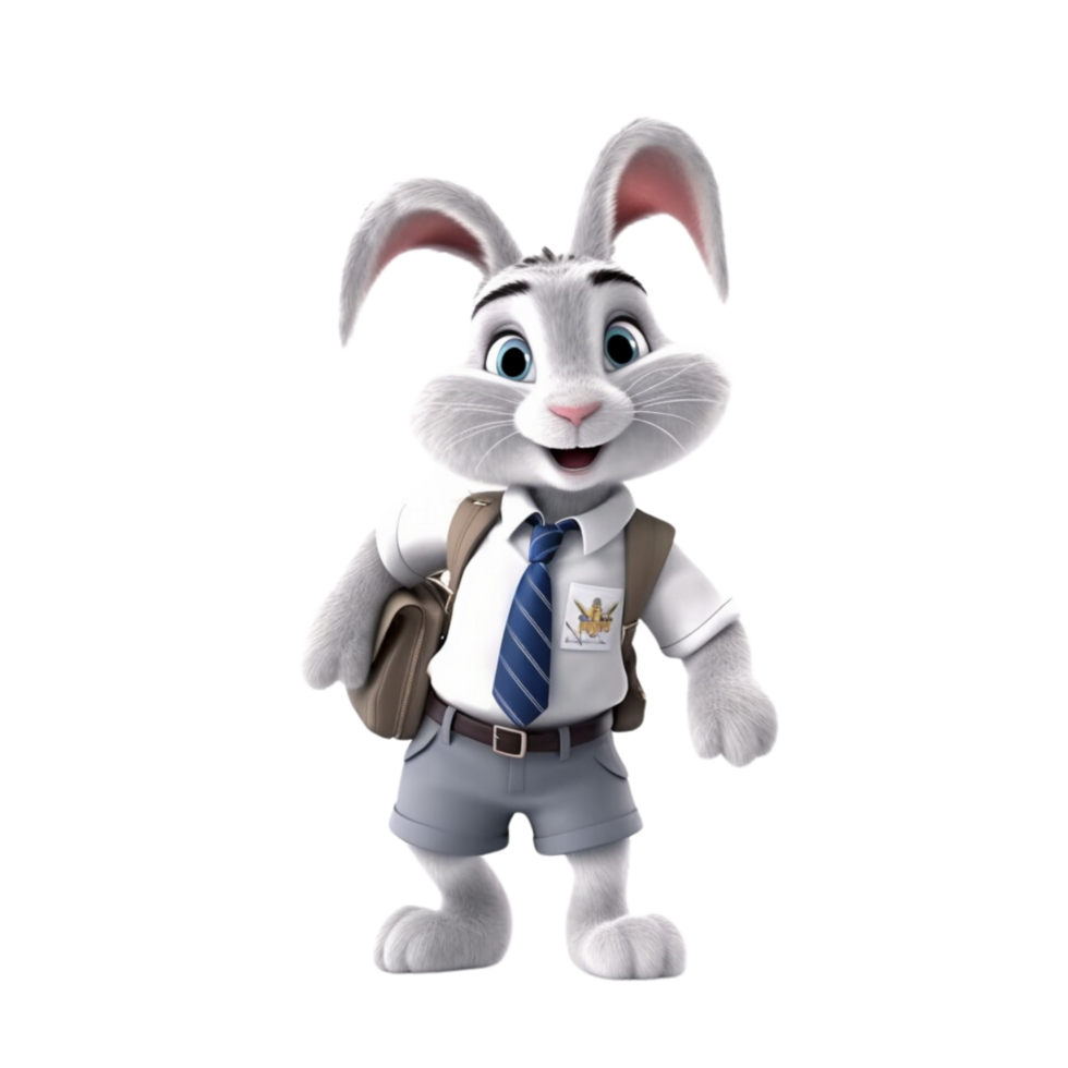 a rabbit wearing a school uniform 3d cartoon character png