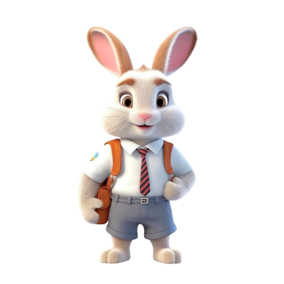 a rabbit wearing a school uniform 3d cartoon character png