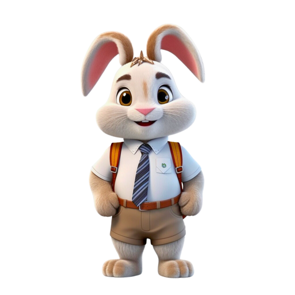 a rabbit wearing a school uniform 3d cartoon character png