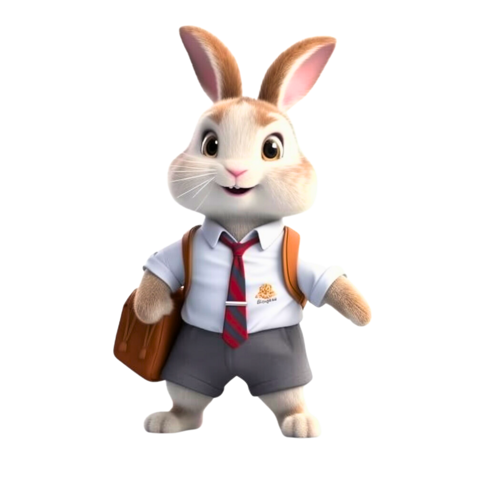a rabbit wearing a school uniform 3d cartoon character png