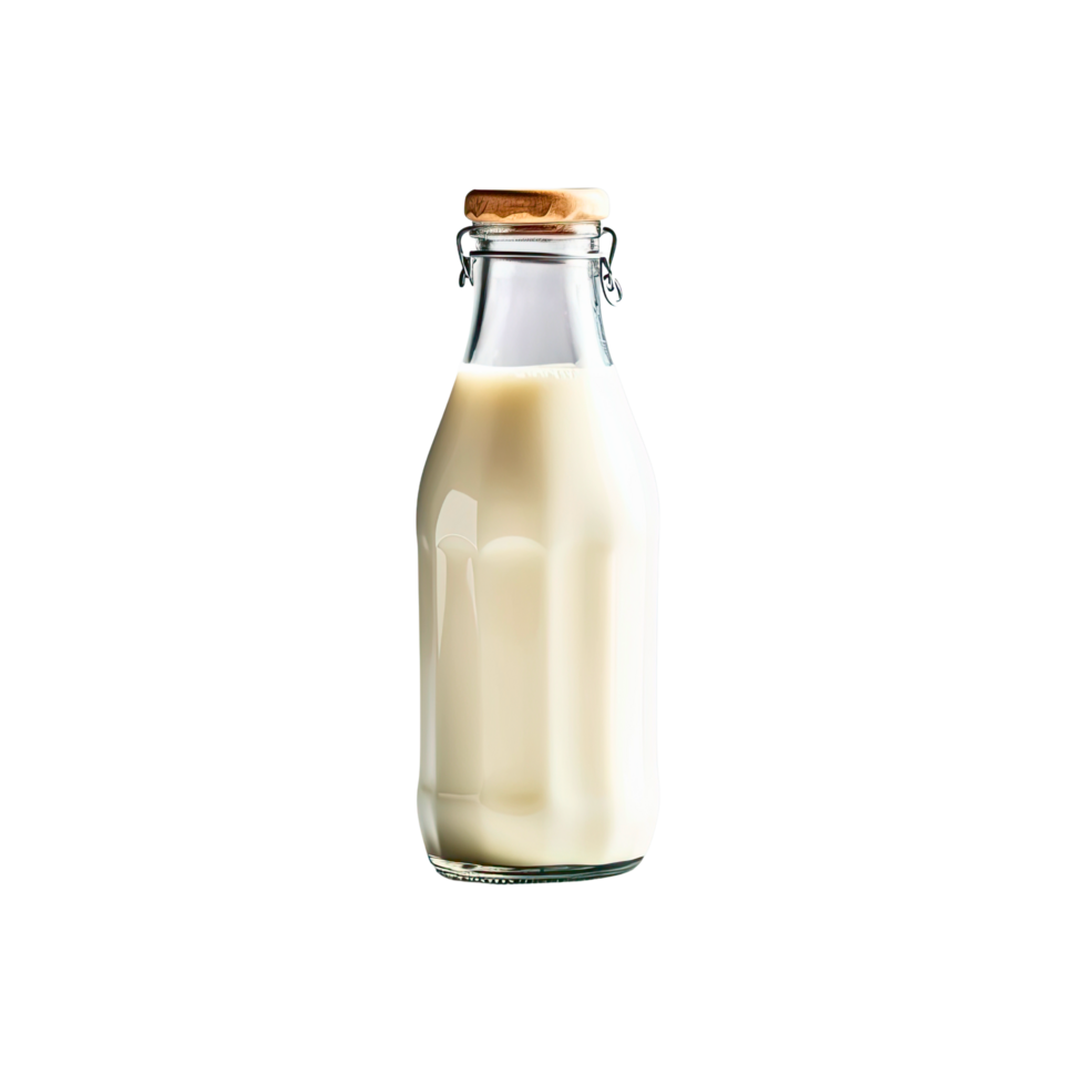 Single bottle of fresh milk isolated, clipping-path included, vertical position, closeup. png