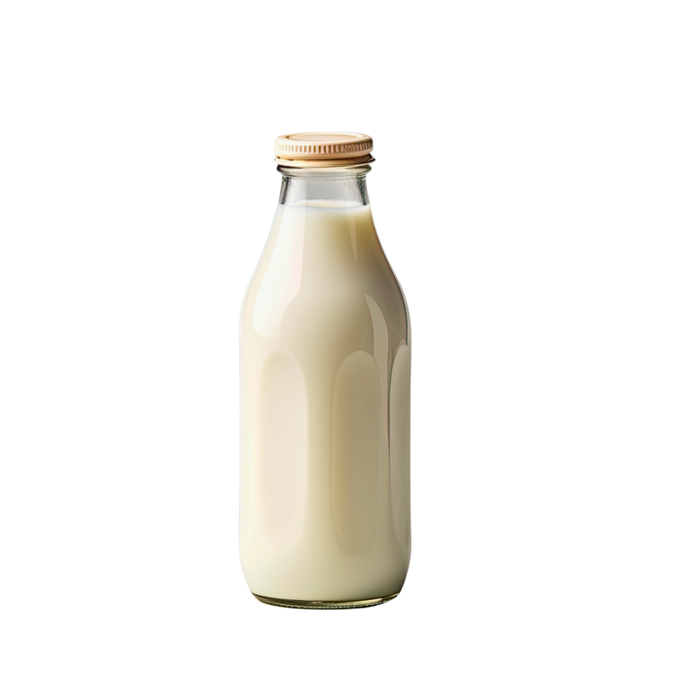 Single bottle of fresh milk isolated, clipping-path included, vertical position, closeup. png