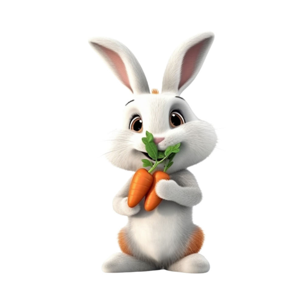 ai gerado Coelho segurando cenoura 3d desenho animado personagem png