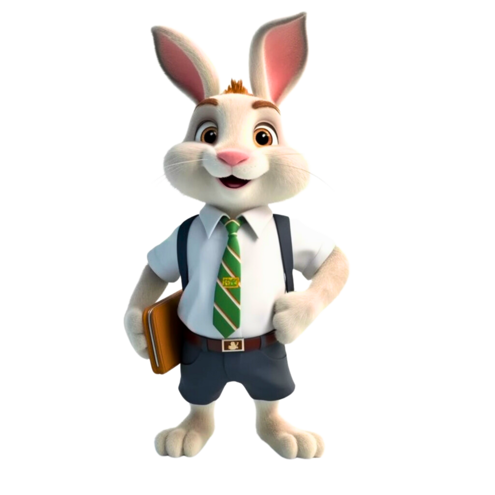 a rabbit wearing a school uniform 3d cartoon character png