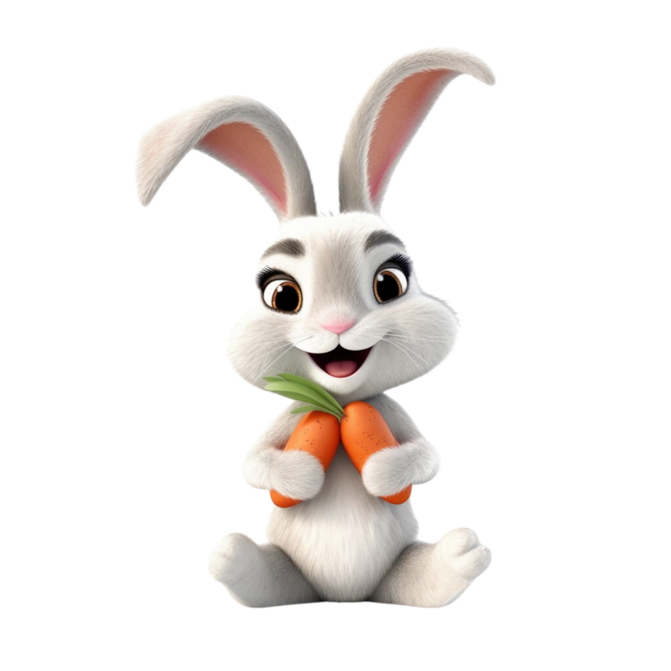 rabbit holding carrot 3d cartoon character png