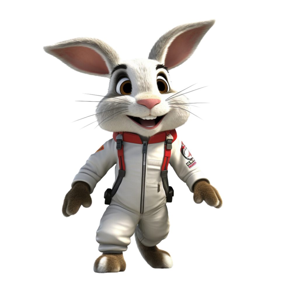 A rabbit wearing a racing suit 3d cartoon character png