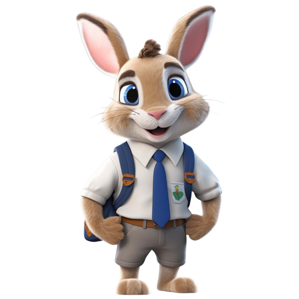 a rabbit wearing a school uniform 3d cartoon character png