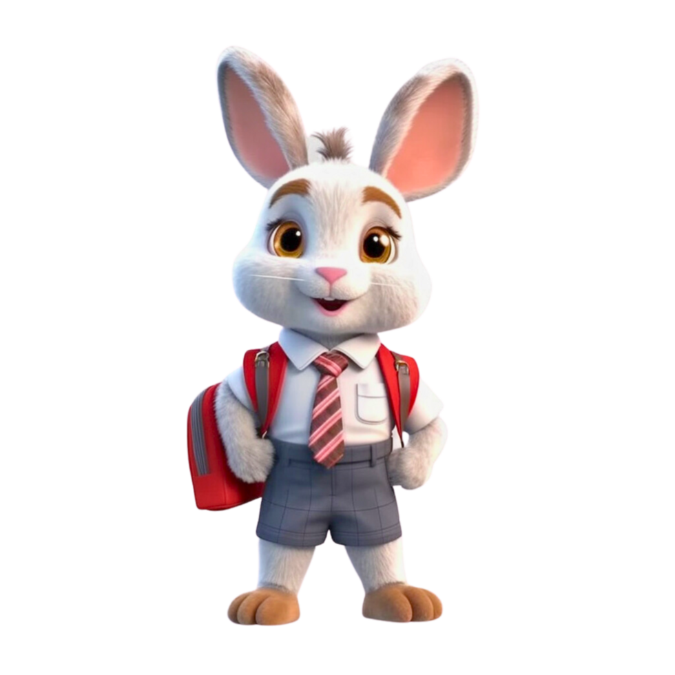 a rabbit wearing a school uniform 3d cartoon character png