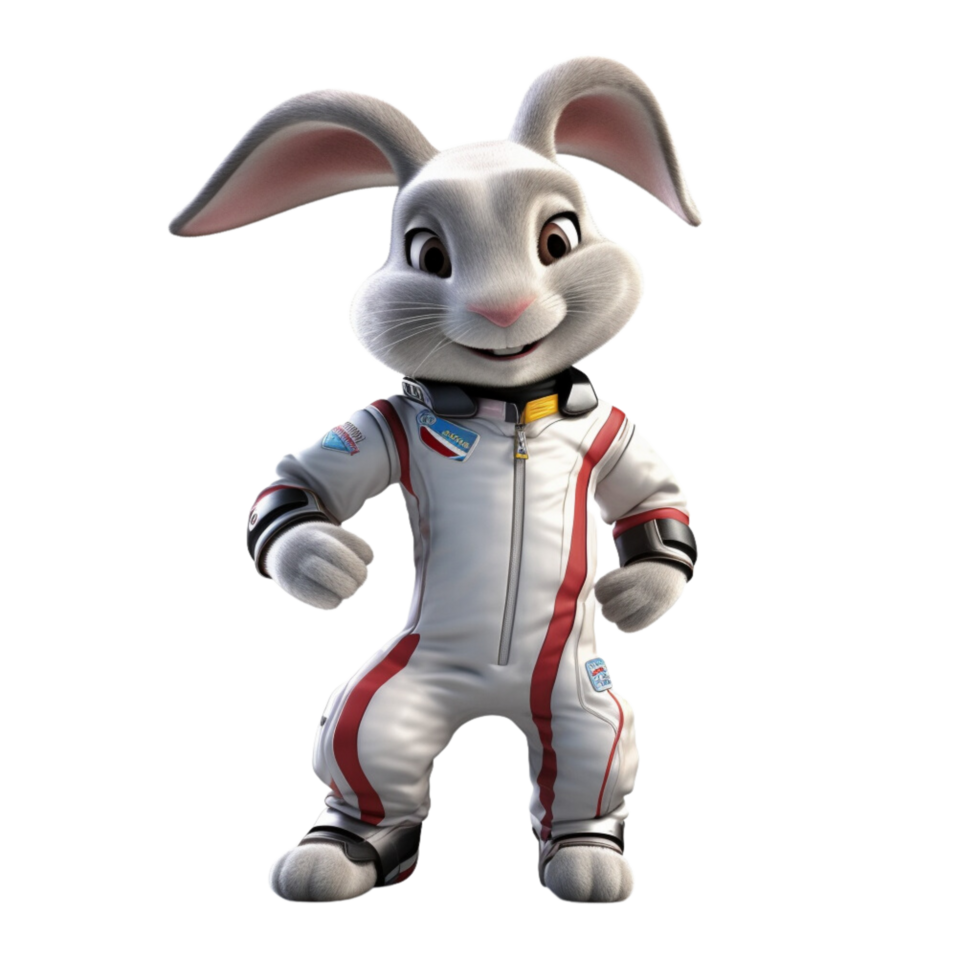 A rabbit wearing a racing suit 3d cartoon character png