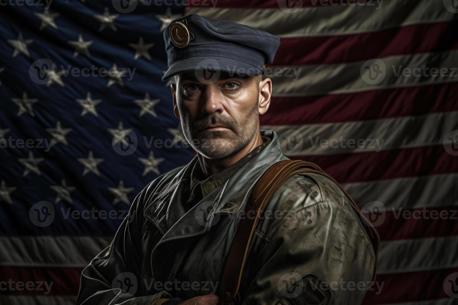 Free photo military veteran holding american flag made with