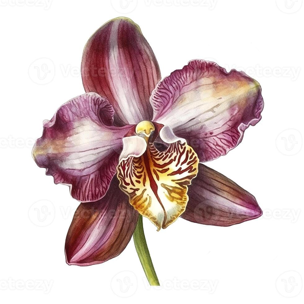 single orchid flower macro watercolor illustration photo