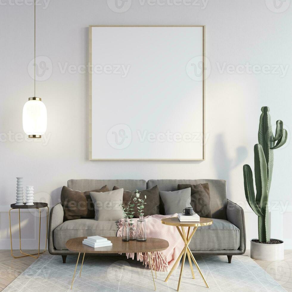 Modern home interior Mockup In Wall Living Room Templete Minimal Cozy Design photo