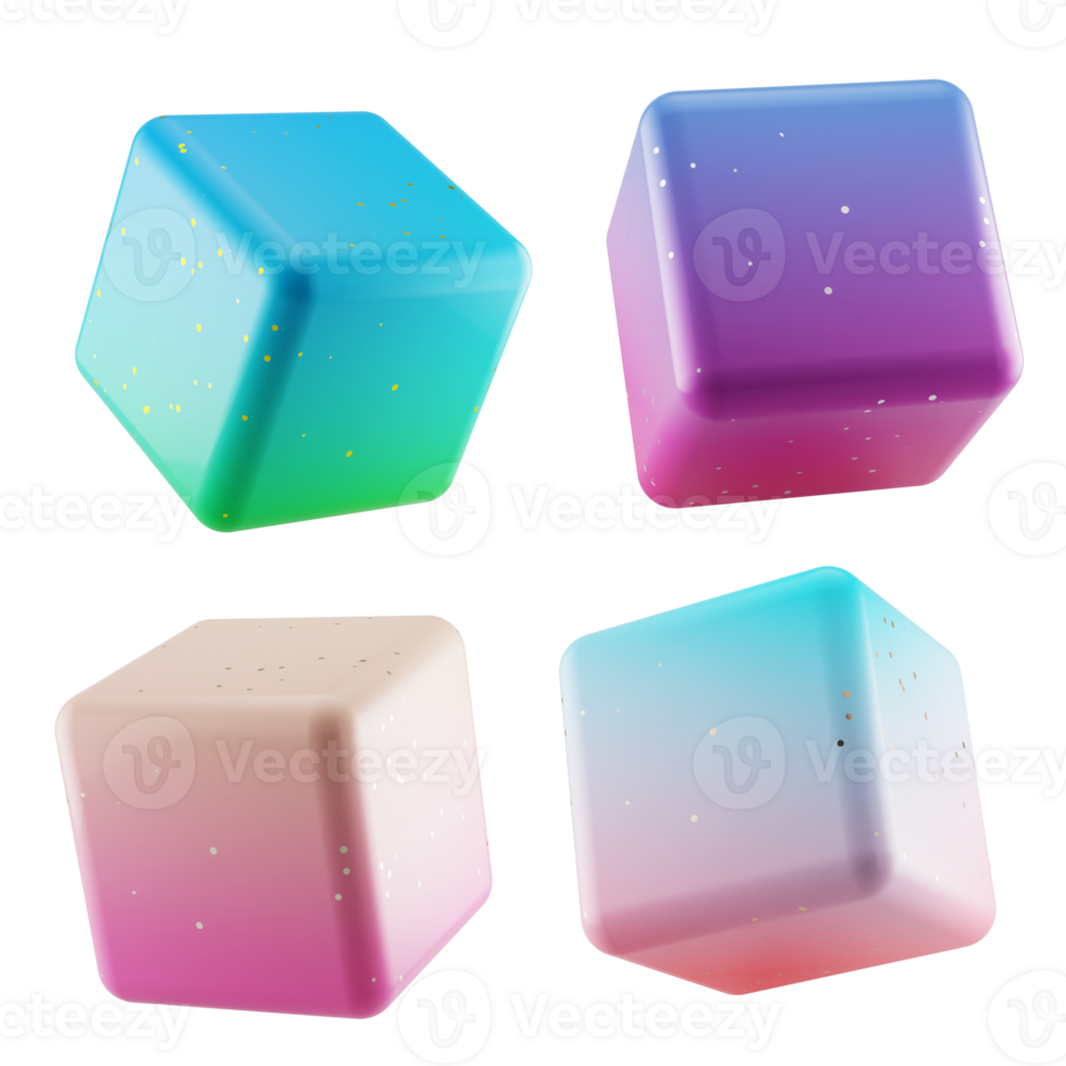 multi angle collection set of 3d shapes cube with modern candy color gradient isolated png