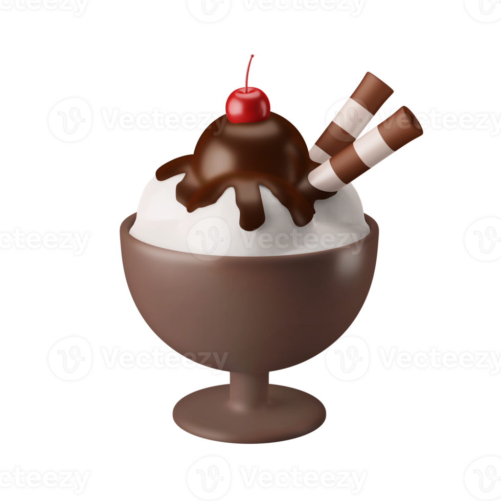 sweet delicious sundae parfait ice cream on bowl with creamy topping western food dessert 3d render icon illustration isolated png