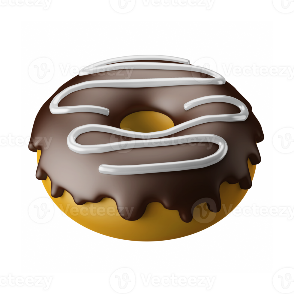 homemade donut with melted icing chocolate topping western finger food dessert snack 3d render icon illustration isolated png