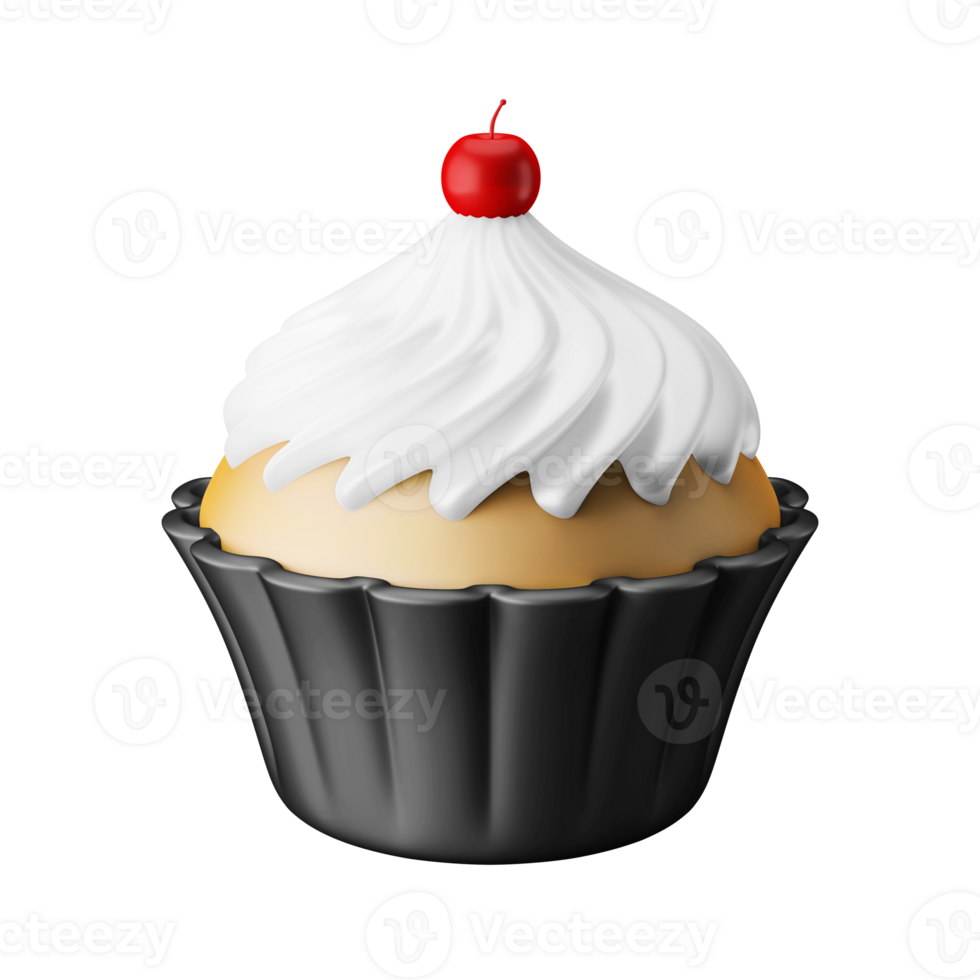 traditional cupcake muffin with whipped swirl cream western food dessert snack 3d render icon illustration isolated png