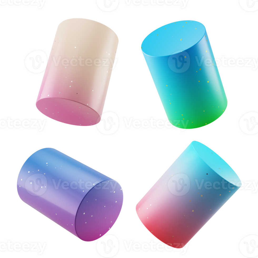 multi angle 3d shapes collection set cylinder with modern candy color gradient isolated png