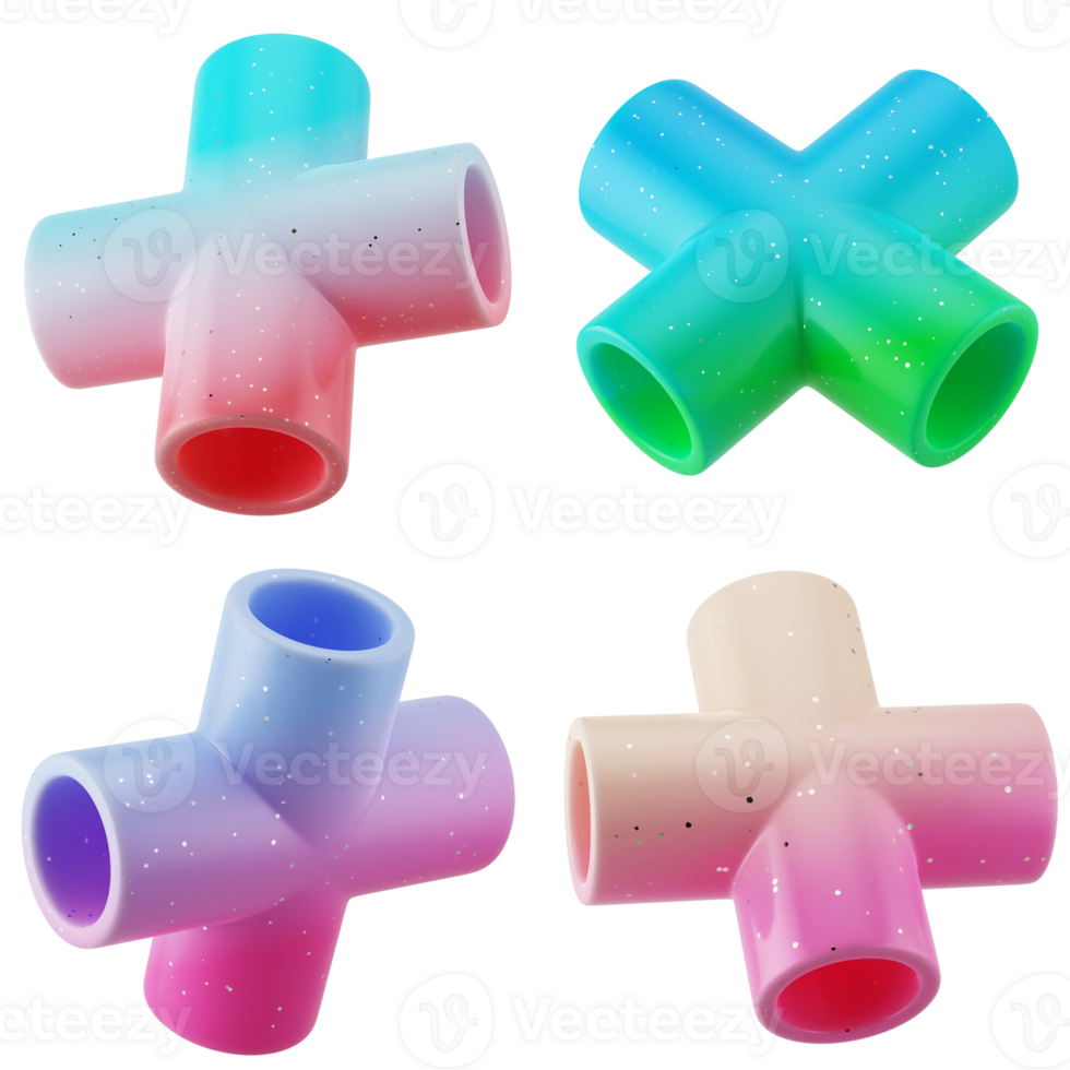 A set collection of floating 3d abstract shapes of cylider pipe in colorful modern candy gradient isolated png