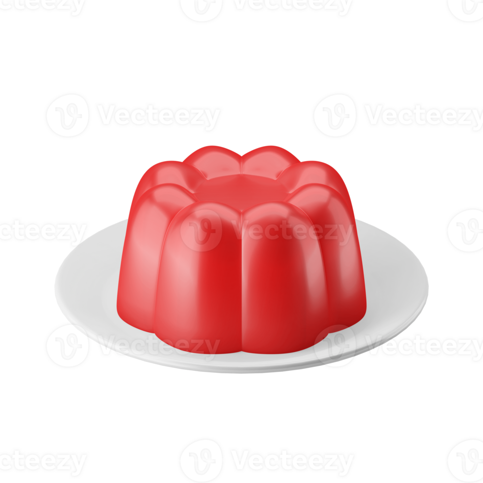 traditional red colored sweet jelly gelatin pudding dessert on plate western food dish gourmet 3d render icon illustration isolated png