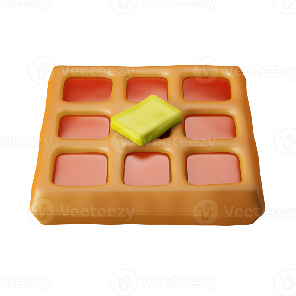 traditional warm belgian waffle wafer with maple syrup and butter dessert dish 3d render icon illustration isolated png