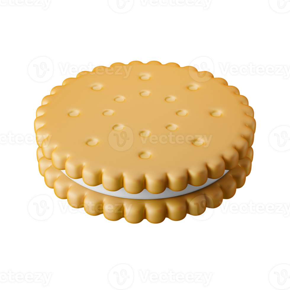 traditioneel ronde vorm belegd broodje kraker biscuit met vanille room western voedsel toetje 3d renderen icoon illustratie geïsoleerd png